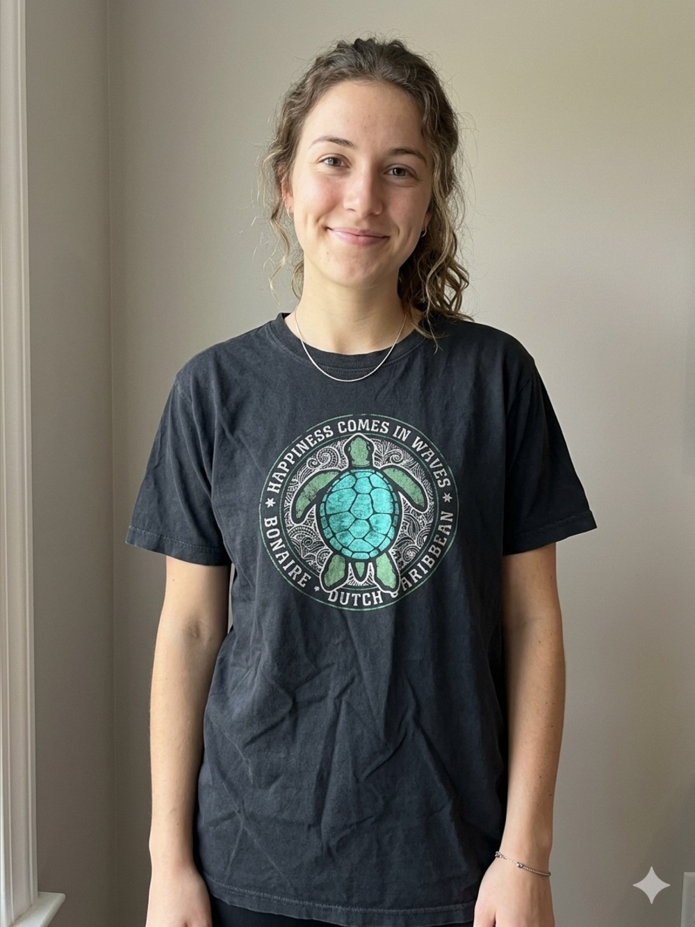 Happiness Comes In Waves Turtle Graphic Tee - Black